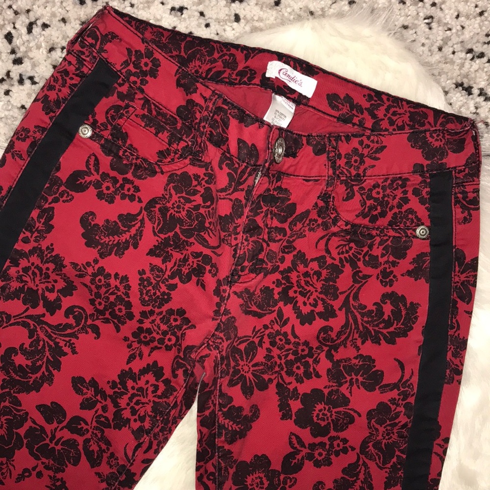 Just In✨ Candie’s Red Black Tuxedo Skinny Jeans - Picture 2 of 9